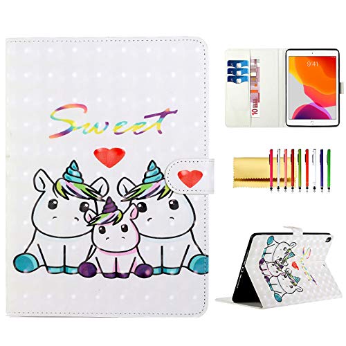 Case for iPad 10.2" 7th/8th Generation (2019/2020), Techcircle 3D Pattern Vegan Leather Stand Magnetic Flip Protective Wallet Smart Cover with Card Holder & Pocket, Auto Sleep/Wake, Sweet Unicorn von Techcircle