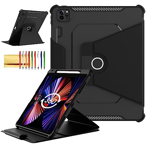 Drehbare Schutzhülle für iPad Pro 12,9 Zoll 6. / 5. / 4. Generation 2022/2021/2020, Smart Cover mit Stifthalter, Techcircle Hybrid TPU + PC Magnetische Abdeckung, weiche Bumper, schlank, stoßfest, von Techcircle