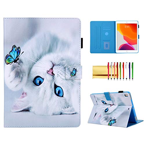 Folio-Schutzhülle für iPad 10,2 Zoll 9. / 8. / 7. Generation (2021/2020/2019), Techcircle Cute Slim PU Leder Wallet Flip Stand Schutzhülle mit Stifthalter + Kartenfächer + Auto Sleep Wake, süße Katze von Techcircle