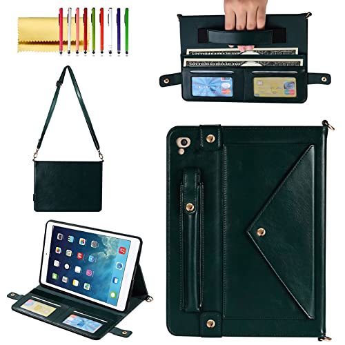 Handtasche Schutzhülle für 9.7 Zoll iPad 2018 2017 (iPad 5.,6. Generation), iPad Air/Air 2 Hülle, Stifthalter Wallet Case, Mitternacht Geschale Reen von Techcircle