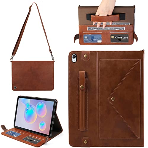 Techcircle Handtaschen-Schutzhülle für iPad Mini 7 2024 8,3 Zoll / Mini 6 2021, PU-Leder, mit Handschlaufe und Schultergurt, mehrere Kartenfächer, Brieftaschen-Hülle, Kaffeebraun von Techcircle