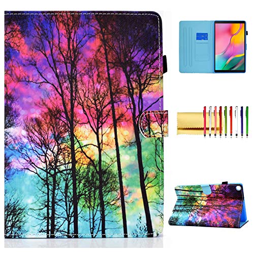 Techcircle Folio Schutzhülle für Samsung Galaxy Tab A 10.1 2019 SM-T510/T515/T517, Slim Folding Stand Magnetic Wallet Soft TPU Back Cover Full Body Schutzhülle mit Kartenfächer Colorful Forest von Techcircle