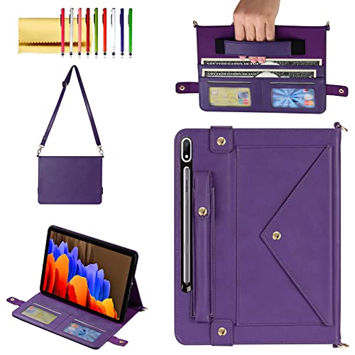 Techcircle Schutzhülle für Techcircle Tab S9 FE 11 Zoll / S9 / S8 / S7 27,9 cm (11 Zoll), mit Standfunktion, S-Stifthalter und Kartenfächern, Handschlaufe und Schultergurt, Violett von Techcircle