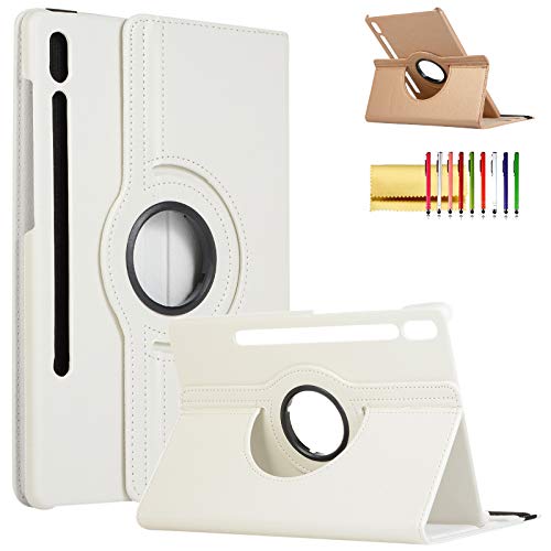 Techcircle Smart Cover für Samsung Galaxy Tab S7 Plus 2020, Slim Folio Drehbare Standfunktion mit Auto Wake/Sleep Magnetic Flip PU Leder Hülle S7+ 12,5 Zoll SM-T970/T975/T976, Off-White von Techcircle