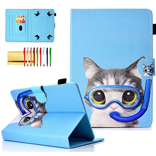 Universal 10 inch Tablet Cover, Techcircle PU Leather Slim Folio Magnet [Card Slots] Stand Case for 9.5"-10.5" Tablet, for iPad Air 3 10.5, Galaxy Tab A 10.1, Fire HD 10 5th&7th Gen, Diving Cat von Techcircle