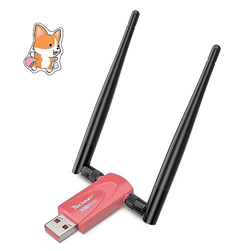 Kabelloser USB-WiFi-Adapter für Desktop-PC, Techkey V13 AC1300 Mbps Netzwerk-Dongle mit Dualband 5dBi High Gain Antenne für Laptop, kompatibel mit Windows 11/10/8.1/8/7, Deep Pink von Techkey