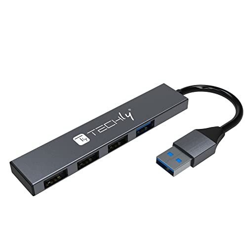 TECHLY 365955 Hub USB-A 3.2 4-Port USB-A Slim in Metall Grau von Techly