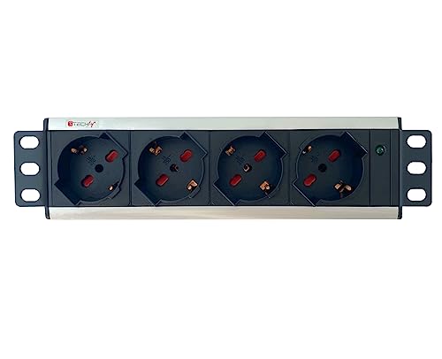 TECHLY Professional 023158 Universal-Steckdose für 4 Racks, 10 Zoll, Italienischer Stecker, 1,5 U, Schwarz/Silber von Techly