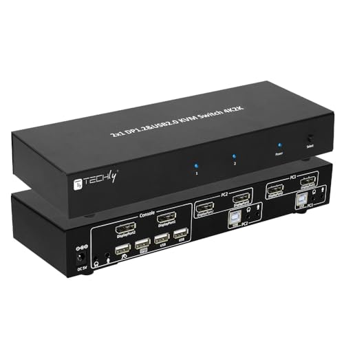 Techly 101928 KVM Switch 2 Ports DisplayPort 1.2 für Dual Monitor schwarz von Techly