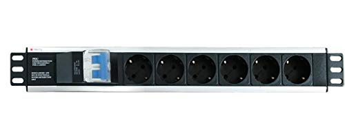 Techly I-Case strip-16sh 6 AC Outlet (S) 1.5U Aluminium, Black Power Distribution Unit (PDU) – Power Distribution Units (PDUs) (Basic, 1.5U, Single-Phase, horizontal, Aluminium, Aluminium, Black) von Techly