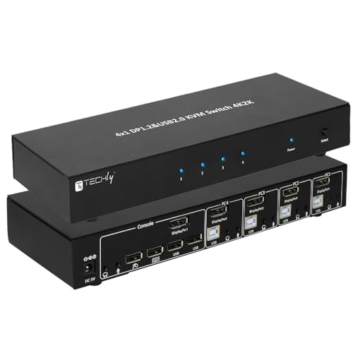 Techly IDATA DP-KVM4 Schwarz Tastatur/Video/Maus (KVM)-Switch von Techly