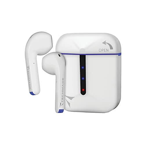 TECHMADE Kabellose Kopfhörer Ladebox, kompatibel mit Sprachassistenten, integriertes Mikrofon (weiß/blau) von Techmade