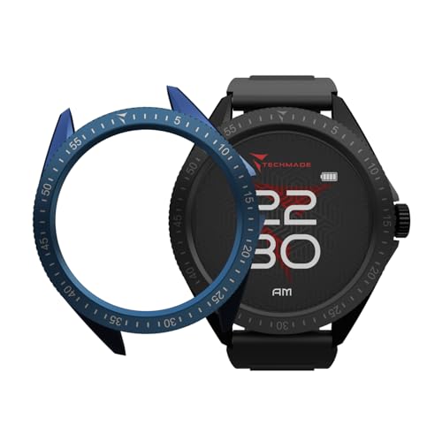 TECHMADE SmartWatch Rocks 2.0, mit 2 Covern inkl. digitaler Uhr, Full-Touch-Display, Anrufe, Benachrichtigungen, SOS-Funktion, Sport, kompatibel mit iOS und Android (Armband in Schwarz und Blau) von Techmade