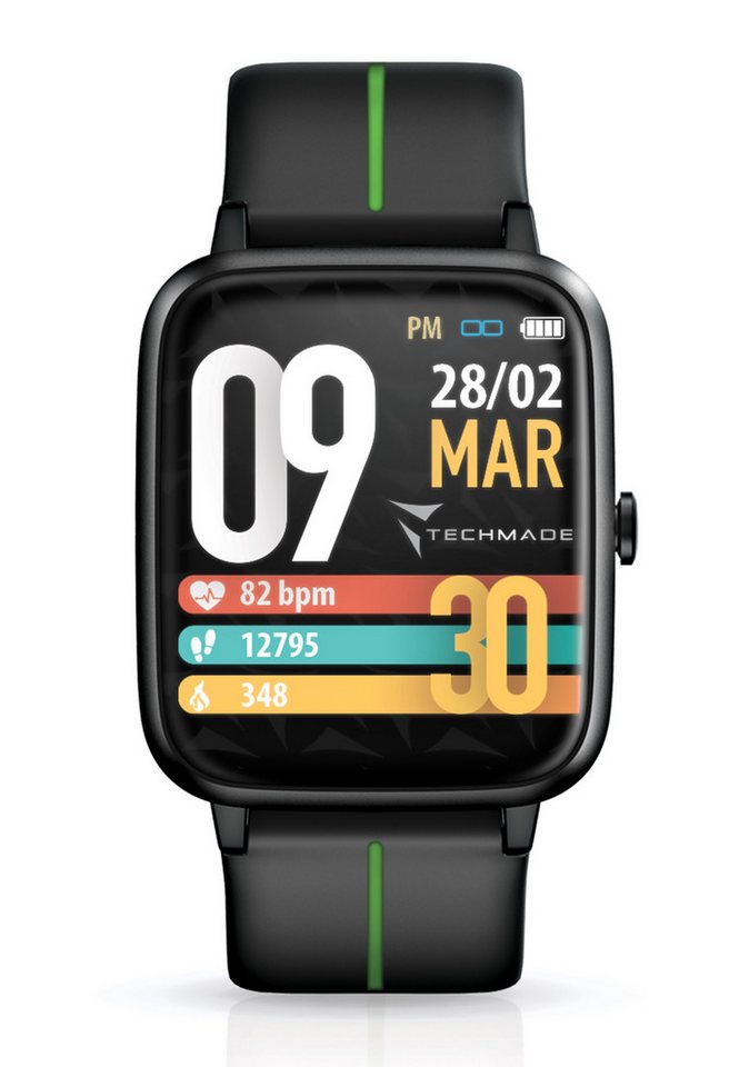 Techmade Smart Watch Move Black Green Smartwatch von Techmade