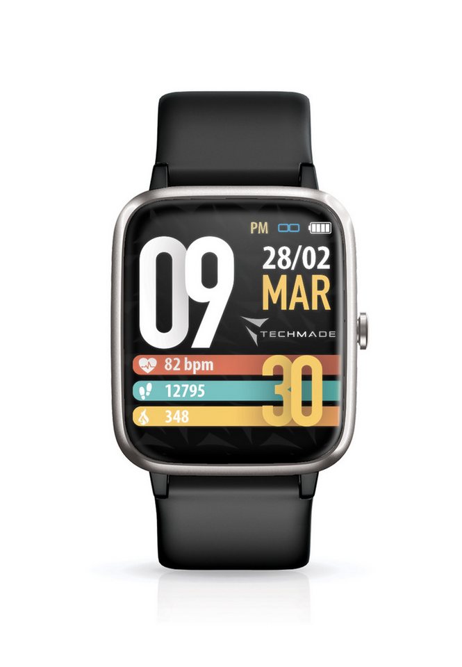 Techmade Smart Watch Move Silver Black Smartwatch von Techmade
