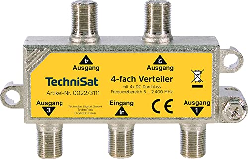 TechniSat 4-Wege-Verteiler zur Verteilung von SAT, Kabel- und terrestrischen Signalen (DC-Durchlass, ohne Diodenkopplung, DiSEqC-tauglich, TECHNIROUTER tauglich), Silber von TechniSat