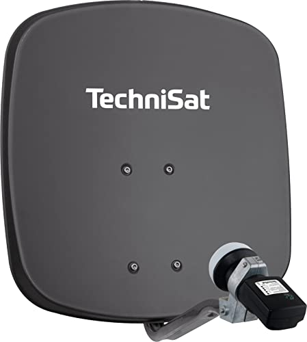 TechniSat DIGIDISH 45 – Satelliten-Schüssel für 1 Teilnehmer (45 cm kleine Sat Anlage - Komplettset mit Wandhalterung und Satfinder V/H-LNB) grau von TechniSat