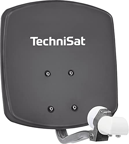 TechniSat DIGIDISH 45 - Satelliten-Schüssel für 2 Teilnehmer (45 cm kleine Sat Anlage - inkl. Wandhalterung, An-Rohr-Fitting zur Montage am Mast (30-63 mm) und Universal Twin-LNB) grau von TechniSat
