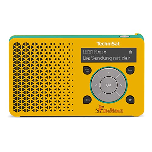 TechniSat DIGITRADIO 1 Maus Edition - tragbares DAB+ Radio mit Akku (DAB, UKW, Kopfhöreranschluss, Lautsprecher, 1 Watt RMS) gelb/türkis von TechniSat