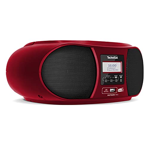 TechniSat DIGITRADIO 1990 - Stereo-Boombox mit DAB+/UKW-Radio und CD-Player (Bluetooth-Audiostreaming, Kopfhöreranschluss, USB, AUX in, Ladefunktion, Uhr, 2 x 1,5 Watt Ausgangsleistung) rot von TechniSat