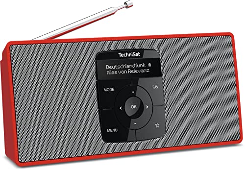 TechniSat DIGITRADIO 2 S - Tragbares DAB Stereo-Radio mit Akku (DAB+, UKW, Bluetooth Audiostreaming, OLED Display, Kopfhöreranschluss, Stereo 2 W RMS) rot/silber von TechniSat