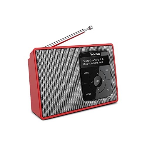 TechniSat DIGITRADIO 2 - Tragbares DAB+/UKW-Radio mit Akku (mit Bluetooth Audiostreaming, Weckfunktion, OLED Display, Kopfhöreranschluss, Lautsprecher 1 W RMS) rot/silber von TechniSat
