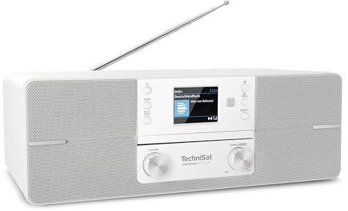 TechniSat DIGITRADIO 371 CD BT - Stereo Digitalradio (DAB+, UKW, CD-Player, Bluetooth, Farbdisplay, USB, AUX, Kopfhöreranschluss, Kompaktanlage, Wecker, 10 Watt, Fernbedienung), Weiß/Silber von TechniSat