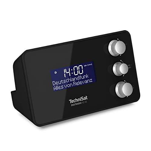 TechniSat DIGITRADIO 50 SE - Radiowecker (DAB+/UKW Tuner, dimmbares Display, Wecker mit Zwei einstellbaren Weckzeiten, Snooze, Sleeptimer, 1,5 Watt, Kopfhöreranschluss, USB-Charging) schwarz von TechniSat