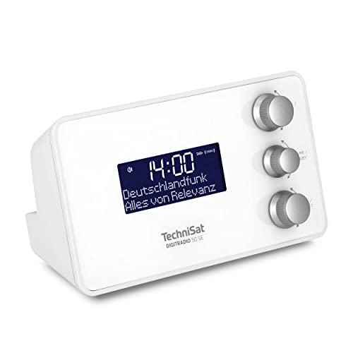 TechniSat DIGITRADIO 50 SE - Radiowecker (DAB+/UKW Tuner, dimmbares Display, Wecker mit zwei einstellbaren Weckzeiten, Snooze, Sleeptimer, 1,5 Watt, Kopfhöreranschluss, USB-Charging) weiß von TechniSat