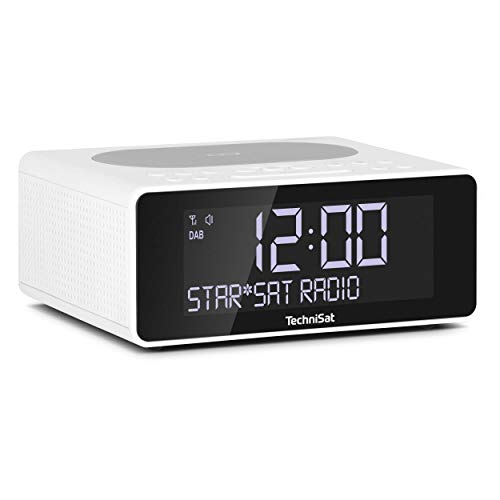 TechniSat DIGITRADIO 52 – Stereo DAB Radiowecker (Uhrenradio, Wecker, DAB+, UKW, Snooze-Funktion, Sleeptimer, dimmbares Display, Wireless-Charging Funktion, Stereo Lautsprecher 2 x 1 W) weiß von TechniSat