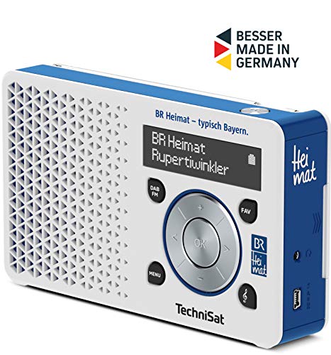TechniSat Digitradio 1 BR Heimat-Edition portables DAB Radio (klein, tragbar, mit Lautsprecher, DAB+, UKW, Favoritenspeicher, Direktwahltaste zu BR Heimat) weiß/blau von TechniSat