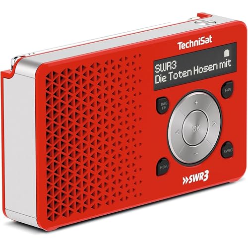 TechniSat Digitradio 1 SWR3-Edition DAB Radio (klein, tragbar, mit Lautsprecher, DAB+, UKW, Favoritenspeicher, Direktwahltaste zu SWR3, 1 Watt RMS) rot/silber von TechniSat