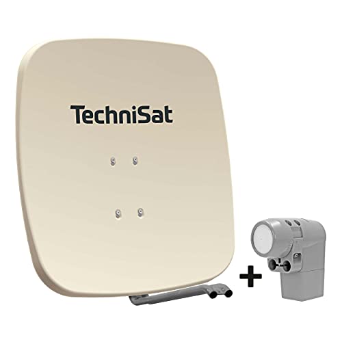 TechniSat SATMAN 65 PLUS - Satellitenschüssel (65 cm Sat Spiegel mit Masthalterung und UNYSAT Universal-Quattro-LNB im Wetterschutz-Gehäuse, Multischalter wird benötigt) beige von TechniSat