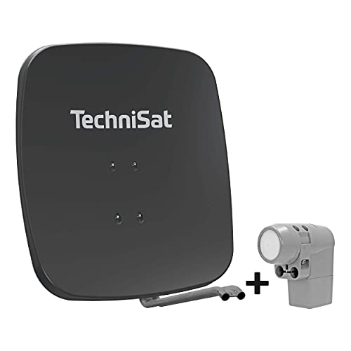 TechniSat SATMAN 65 PLUS - Satellitenschüssel (65 cm Sat Spiegel mit Masthalterung und UNYSAT Universal-Quattro-LNB im Wetterschutz-Gehäuse, Multischalter wird benötigt) grau von TechniSat