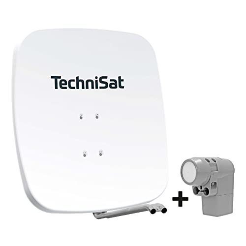 TechniSat SATMAN 65 PLUS - Satellitenschüssel (65 cm Sat Spiegel mit Masthalterung und UNYSAT Universal-Quattro-LNB im Wetterschutz-Gehäuse, Multischalter wird benötigt) weiß von TechniSat