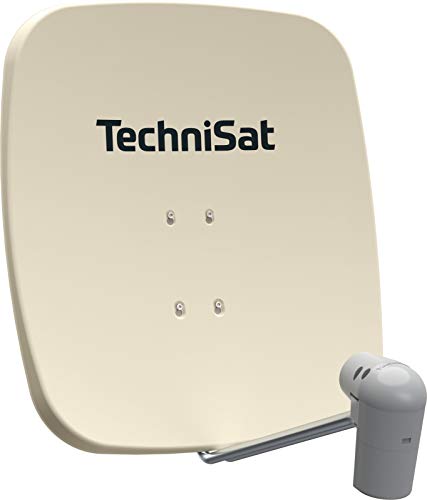 TechniSat SATMAN 65 PLUS – Satellitenschüssel für 2 Teilnehmer (65 cm Sat Spiegel mit Masthalterung und UNYSAT-Twin-LNB im Wetterschutz-Gehäuse) beige von TechniSat