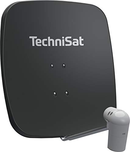 TechniSat SATMAN 65 PLUS – Satellitenschüssel für 2 Teilnehmer (65 cm Sat Spiegel mit Masthalterung und UNYSAT-Twin-LNB im Wetterschutz-Gehäuse) grau von TechniSat