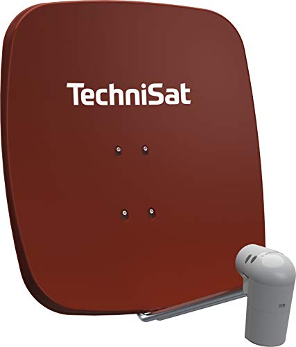 TechniSat SATMAN 65 PLUS – Satellitenschüssel für 2 Teilnehmer (65 cm Sat Spiegel mit Masthalterung und UNYSAT-Twin-LNB im Wetterschutz-Gehäuse) rot von TechniSat