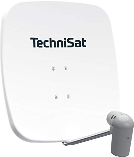 TechniSat SATMAN 65 PLUS – Satellitenschüssel für 2 Teilnehmer (65 cm Sat Spiegel mit Masthalterung und UNYSAT-Twin-LNB im Wetterschutz-Gehäuse) weiß von TechniSat
