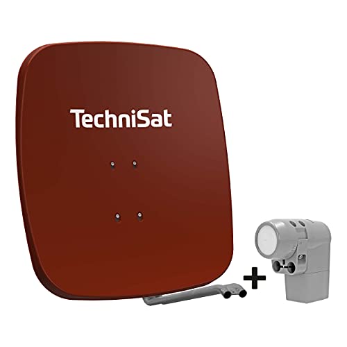 TechniSat SATMAN 65 PLUS – Satellitenschüssel für 4 Teilnehmer (65 cm Sat Komplettanlage, Spiegel mit Masthalterung und UNYSAT Universal-Quattro-Switch LNB im Wetterschutz-Gehäuse) rot von TechniSat