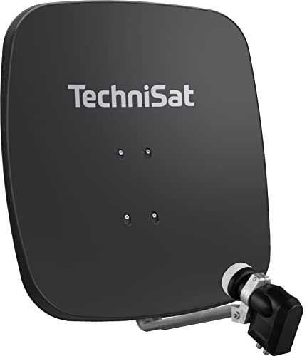 TechniSat SATMAN 65 PLUS - Satellitenschüssel für 4 Teilnehmer (65 cm Sat Spiegel mit Masthalterung und 40mm Universal-Quattro-Switch-LNB) grau von TechniSat