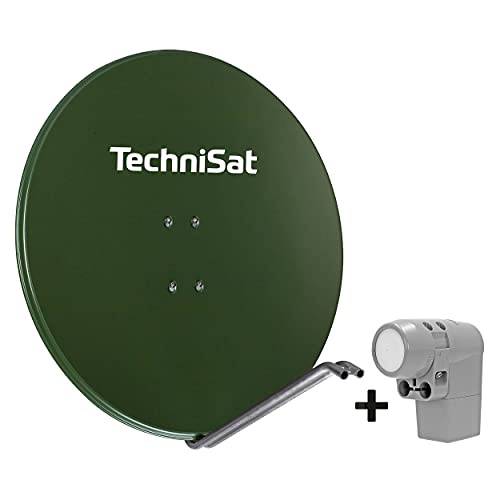 TechniSat SATMAN 850 Plus - Satellitenschüssel (85 cm Sat Spiegel mit Masthalterung und UNYSAT Universal-Quattro-LNB im Wetterschutz-Gehäuse, Multischalter wird benötigt) grün von TechniSat