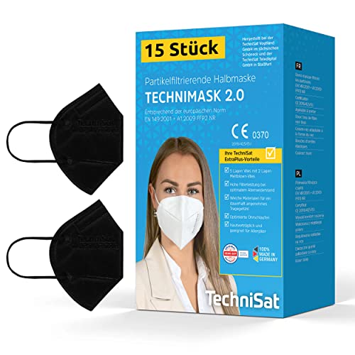 TechniSat TECHNIMASK 2.0 – 15 Stück FFP2 Maske aus Deutschland (5-lagige Atemschutzmaske mit hochwertigem Vlies, dermatologisch getestet, Made in Germany) Farbe: Schwarz von TechniSat