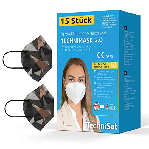 TechniSat TECHNIMASK 2.0 - FFP2 Maske (5-lagige Gesichtsmaske mit hochwertigem Vlies, Mund- und Nasen-Bedeckung, dermatologisch getestet, Made in Germany) Muster Camouflage - 15 Stück von TechniSat