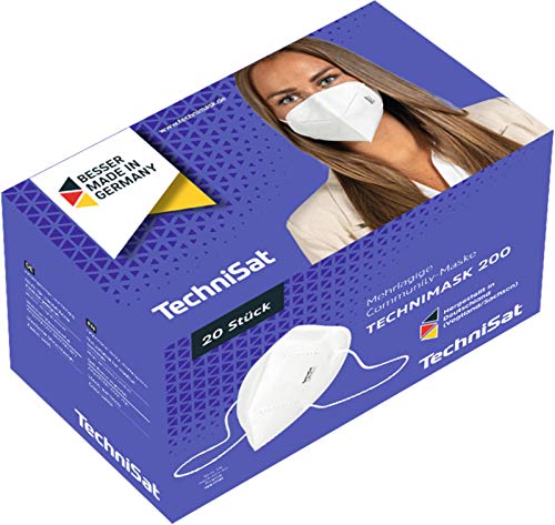 TechniSat TECHNIMASK 200 Community-Maske (Mund- und Nasen-Bedeckung, mehrlagige Einweg-Maske aus hochwertigem Vlies / Gesichtsmasken, Made in Germany), 20 Stück von TechniSat