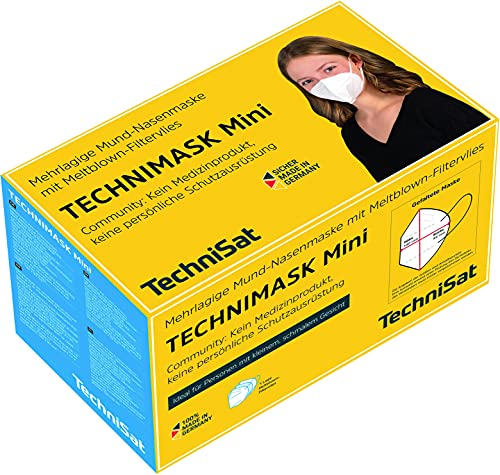 TechniSat TECHNIMASK Mini – Community-Maske für kleine, schmale Gesichter (Mund- und Nasen-Bedeckung, mehrlagige Maske aus hochwertigem Vlies, Made in Germany) 5 Stück – Farbe weiß von TechniSat