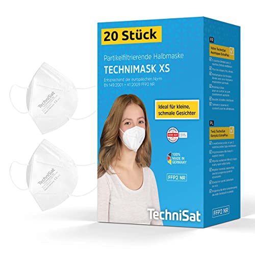 TechniSat TECHNIMASK XS - 20x FFP2 Maske für kleine, schmale Gesichter (5-lagige Einweg-Maske aus hochwertigem Vlies, hautfreundlich, Gesichtsmasken Made in Germany) von TechniSat