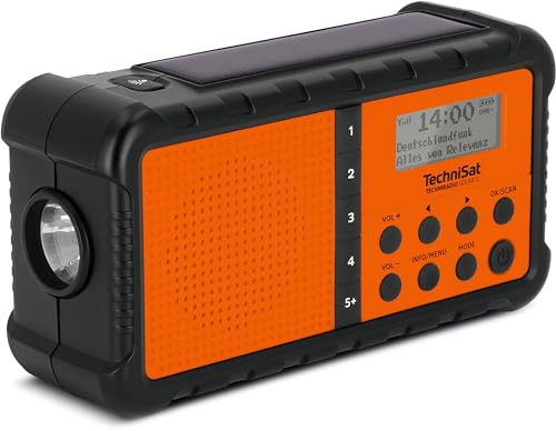 TechniSat TECHNIRADIO SOLAR 2 – DAB+/UKW Solar-Kurbel-Radio (mobiles Camping Radio mit Solarpanel, Akku, USB Powerbank-Funktion, LED-Taschenlampe, Favoritenspeicher, Gehäuse aus Meeresplastik, 1 W) von TechniSat