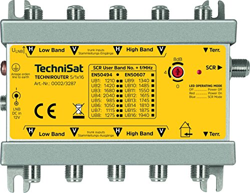 TechniSat TECHNIROUTER 5/1x16 Verteilung von einem Satellit (4 SatBlöcke) auf einen Kabelstrang für 16 Teilnehmer, silber-gelb von TechniSat