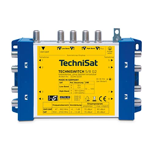 TechniSat TECHNISWITCH 5/8 G2 – 8-fach Multischalter zur Verteilung von Satellitensignalen (Multiswitch für bis zu 8 Teilnehmer - ohne Netzteil betreibbar) von TechniSat